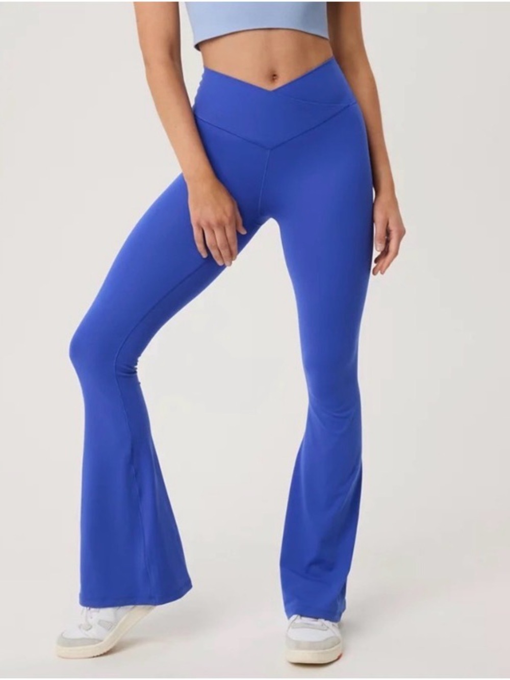Aerie Criss Cross V-Neck Waist Blue Flare Leggings